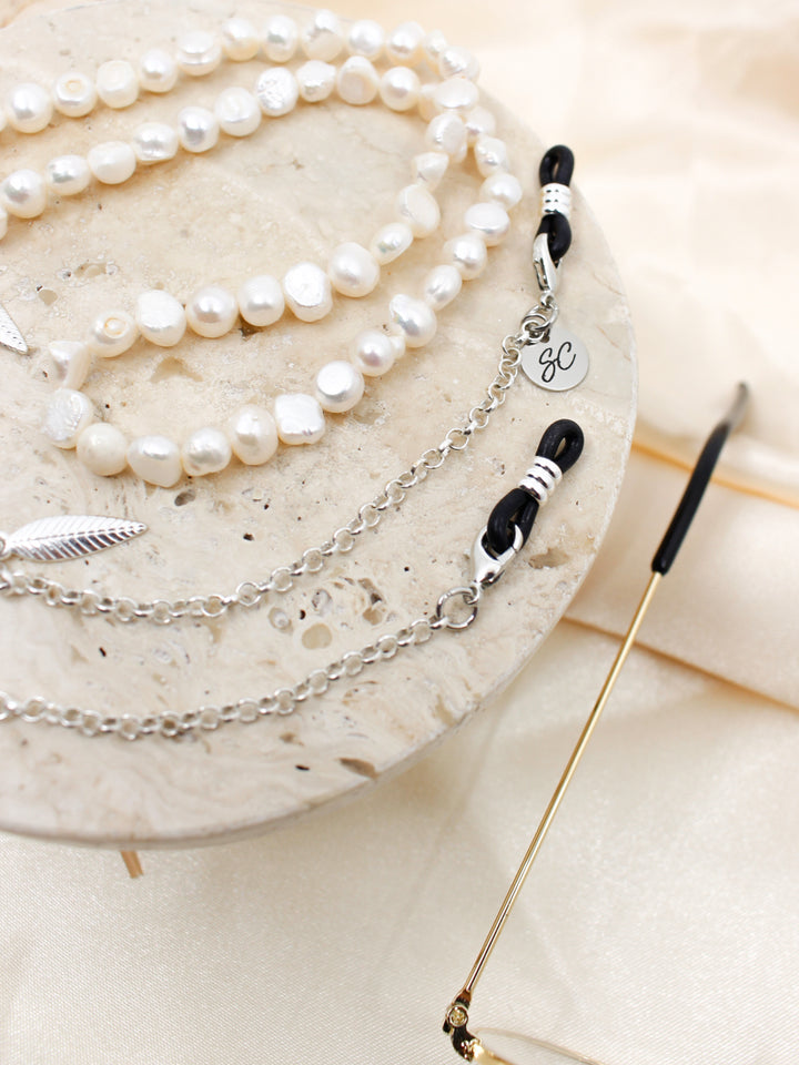 【Sunny Cords】PEARL WHITE SILVER/眼鏡＆サングラスチェーン Pearl White Sunglasses Chain - Glasses Chains | SUNNY CORDS