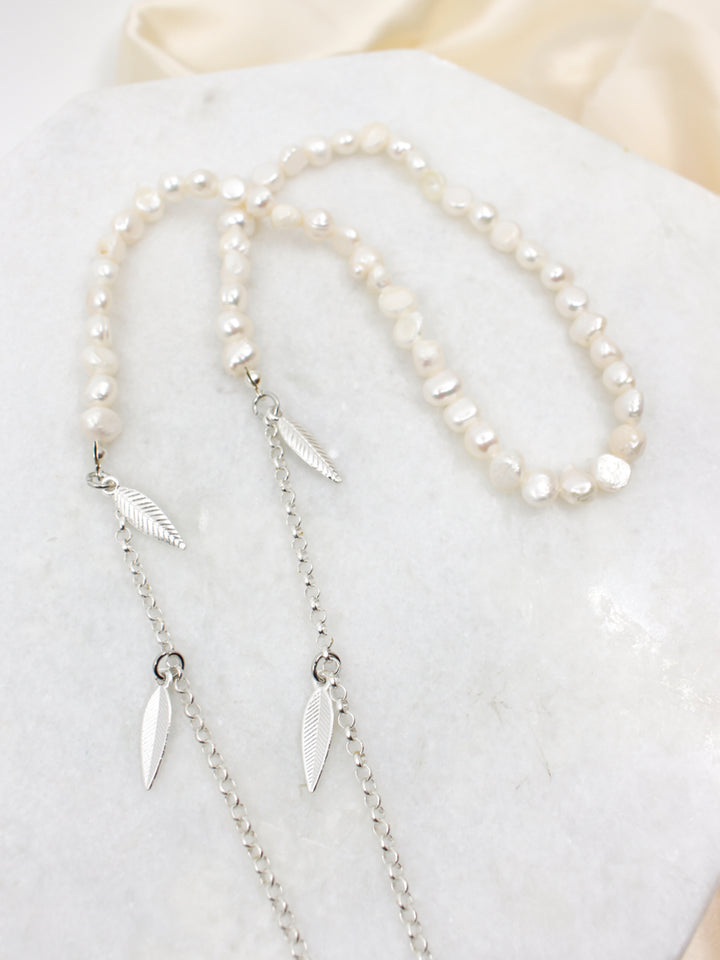 Sunny Cords With feathers Pearl white silver | Sunny Cords
